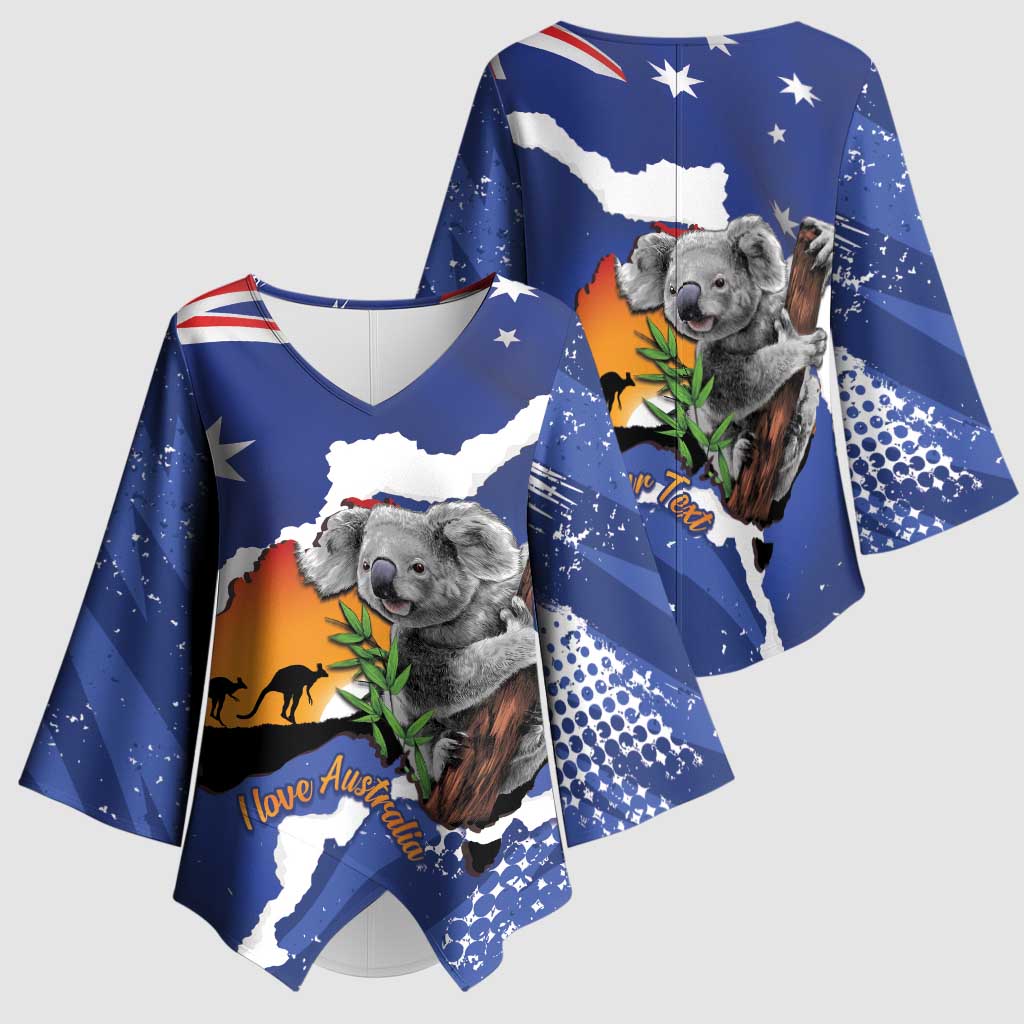 Koala Australia Personalised Kimono Sleeve Blouse Aussie Map Flag Color Grunge Pattern