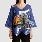 Koala Australia Personalised Kimono Sleeve Blouse Aussie Map Flag Color Grunge Pattern