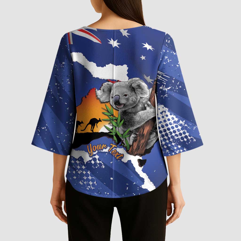 Koala Australia Personalised Kimono Sleeve Blouse Aussie Map Flag Color Grunge Pattern