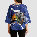 Koala Australia Personalised Kimono Sleeve Blouse Aussie Map Flag Color Grunge Pattern