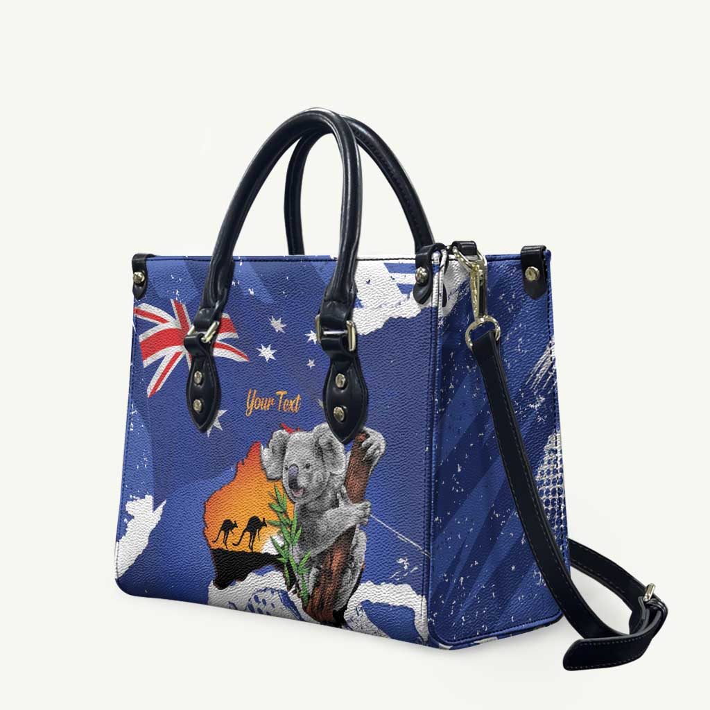 Koala Australia Personalised Leather Bag Aussie Map Flag Color Grunge Pattern