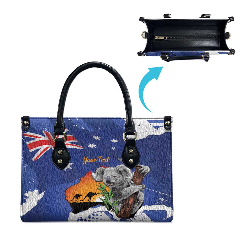 Koala Australia Personalised Leather Bag Aussie Map Flag Color Grunge Pattern