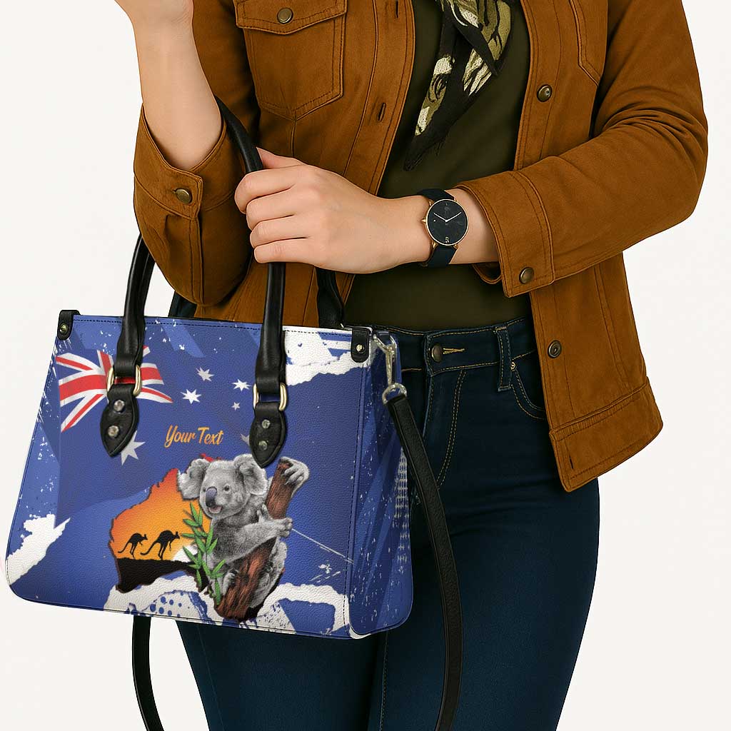 Koala Australia Personalised Leather Bag Aussie Map Flag Color Grunge Pattern