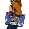 Koala Australia Personalised Leather Tote Bag Aussie Map Flag Color Grunge Pattern