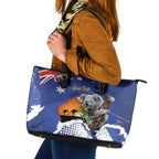 Koala Australia Personalised Leather Tote Bag Aussie Map Flag Color Grunge Pattern