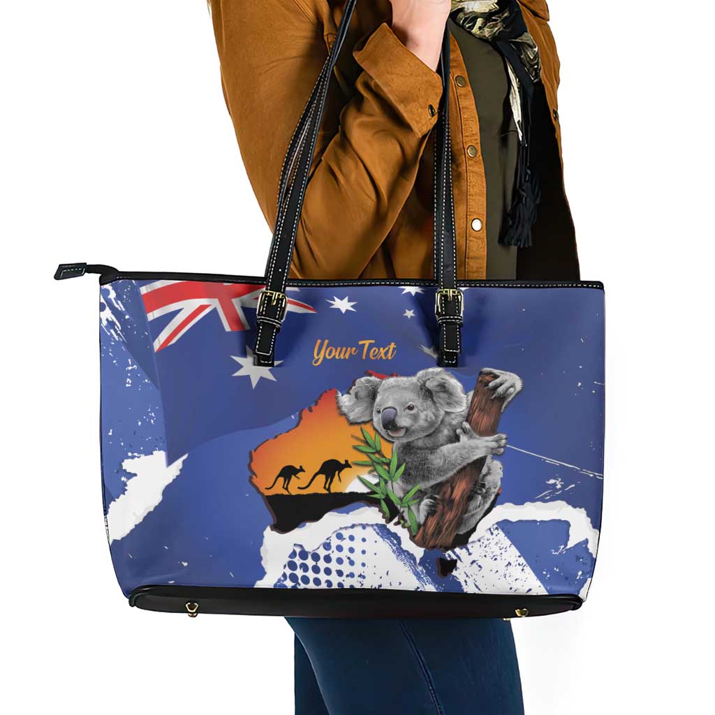 Koala Australia Personalised Leather Tote Bag Aussie Map Flag Color Grunge Pattern
