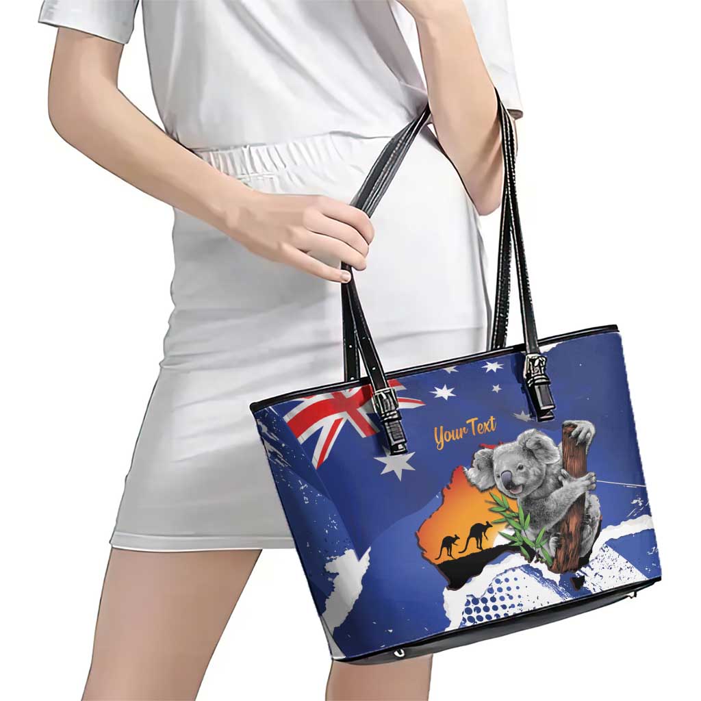 Koala Australia Personalised Leather Tote Bag Aussie Map Flag Color Grunge Pattern