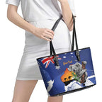 Koala Australia Personalised Leather Tote Bag Aussie Map Flag Color Grunge Pattern