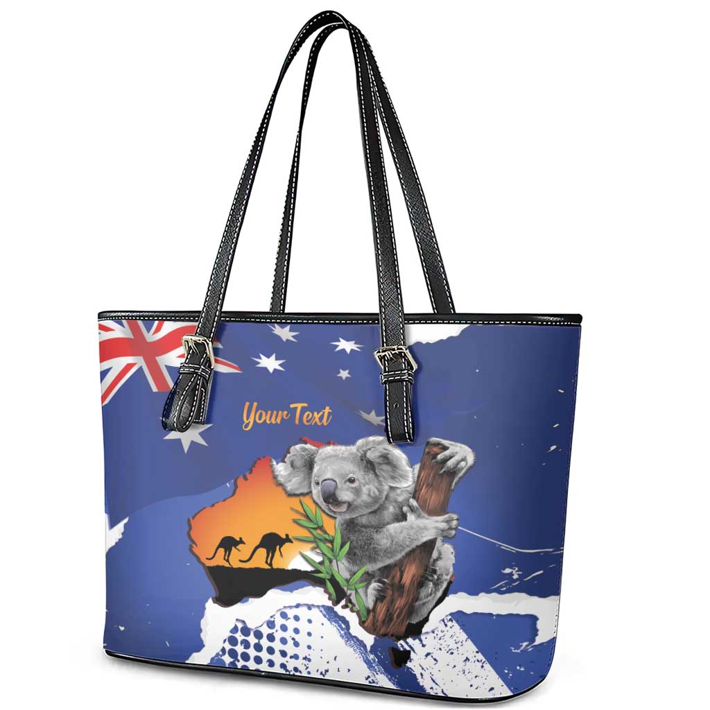 Koala Australia Personalised Leather Tote Bag Aussie Map Flag Color Grunge Pattern