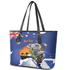 Koala Australia Personalised Leather Tote Bag Aussie Map Flag Color Grunge Pattern