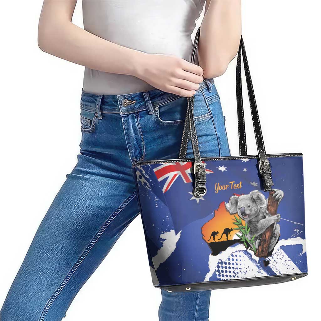 Koala Australia Personalised Leather Tote Bag Aussie Map Flag Color Grunge Pattern