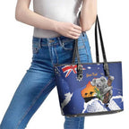 Koala Australia Personalised Leather Tote Bag Aussie Map Flag Color Grunge Pattern