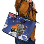 Koala Australia Personalised Leather Tote Bag Aussie Map Flag Color Grunge Pattern