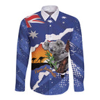 Koala Australia Personalised Long Sleeve Button Shirt Aussie Map Flag Color Grunge Pattern