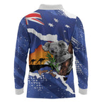 Koala Australia Personalised Long Sleeve Polo Shirt Aussie Map Flag Color Grunge Pattern