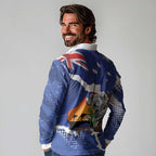 Koala Australia Personalised Long Sleeve Polo Shirt Aussie Map Flag Color Grunge Pattern
