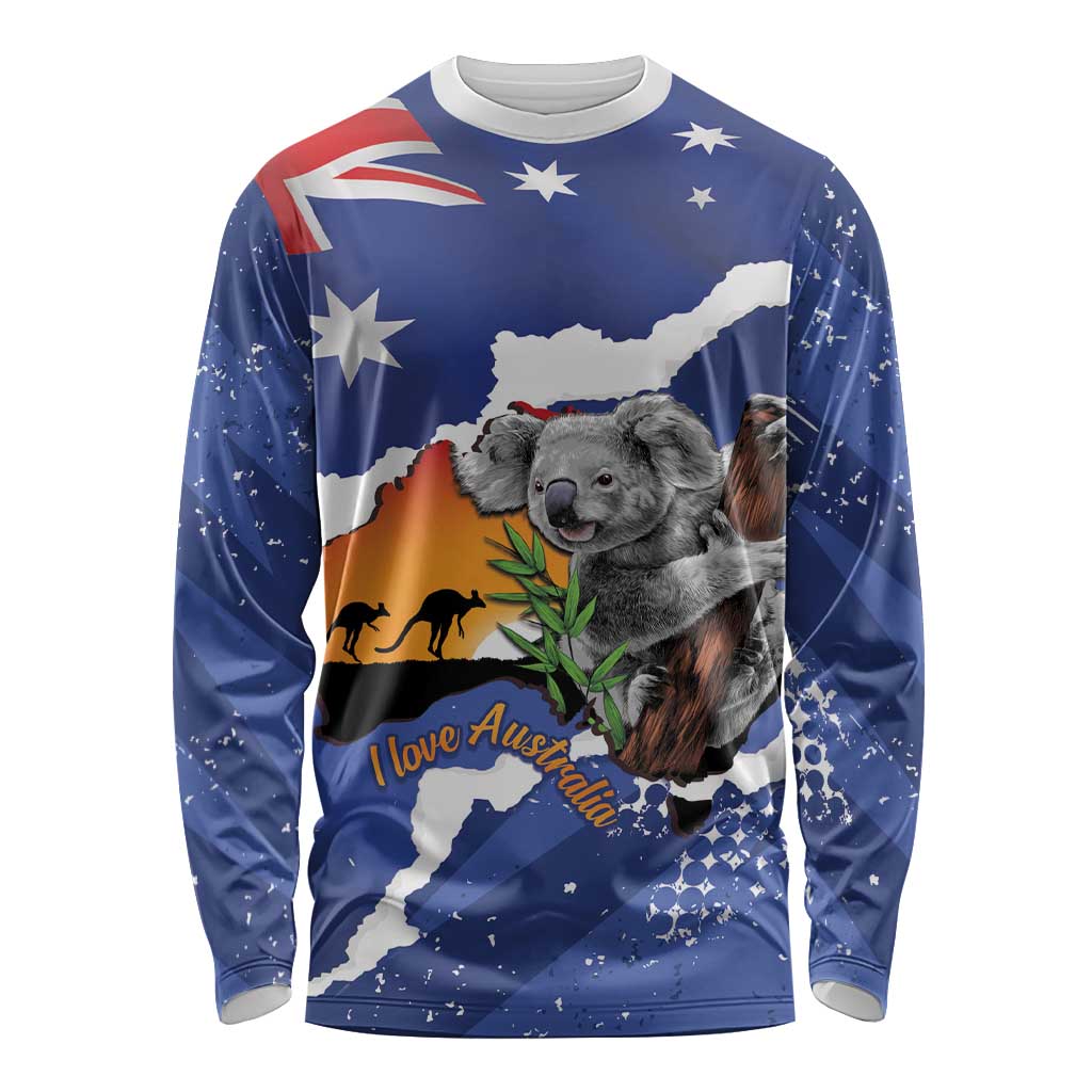 Koala Australia Personalised Long Sleeve Shirt Aussie Map Flag Color Grunge Pattern