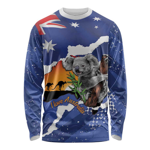 Koala Australia Personalised Long Sleeve Shirt Aussie Map Flag Color Grunge Pattern
