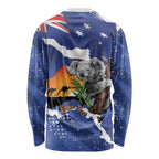 Koala Australia Personalised Long Sleeve Shirt Aussie Map Flag Color Grunge Pattern