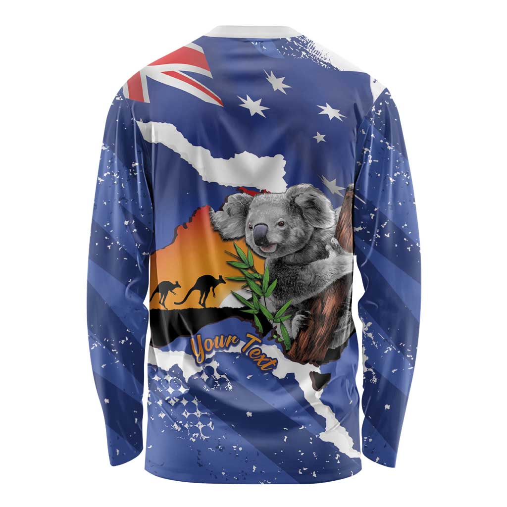 Koala Australia Personalised Long Sleeve Shirt Aussie Map Flag Color Grunge Pattern