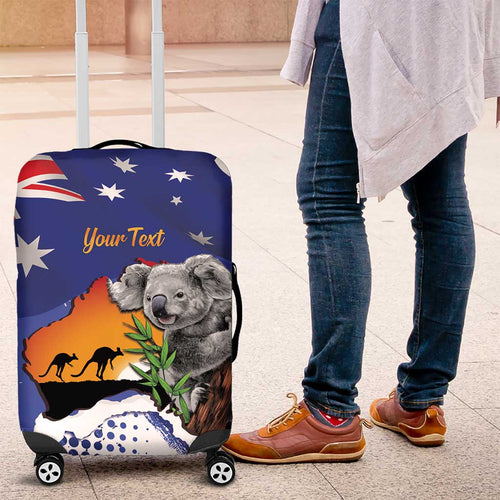 Koala Australia Personalised Luggage Cover Aussie Map Flag Color Grunge Pattern