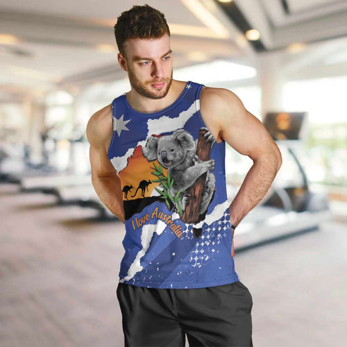 Koala Australia Personalised Men Tank Top Aussie Map Flag Color Grunge Pattern
