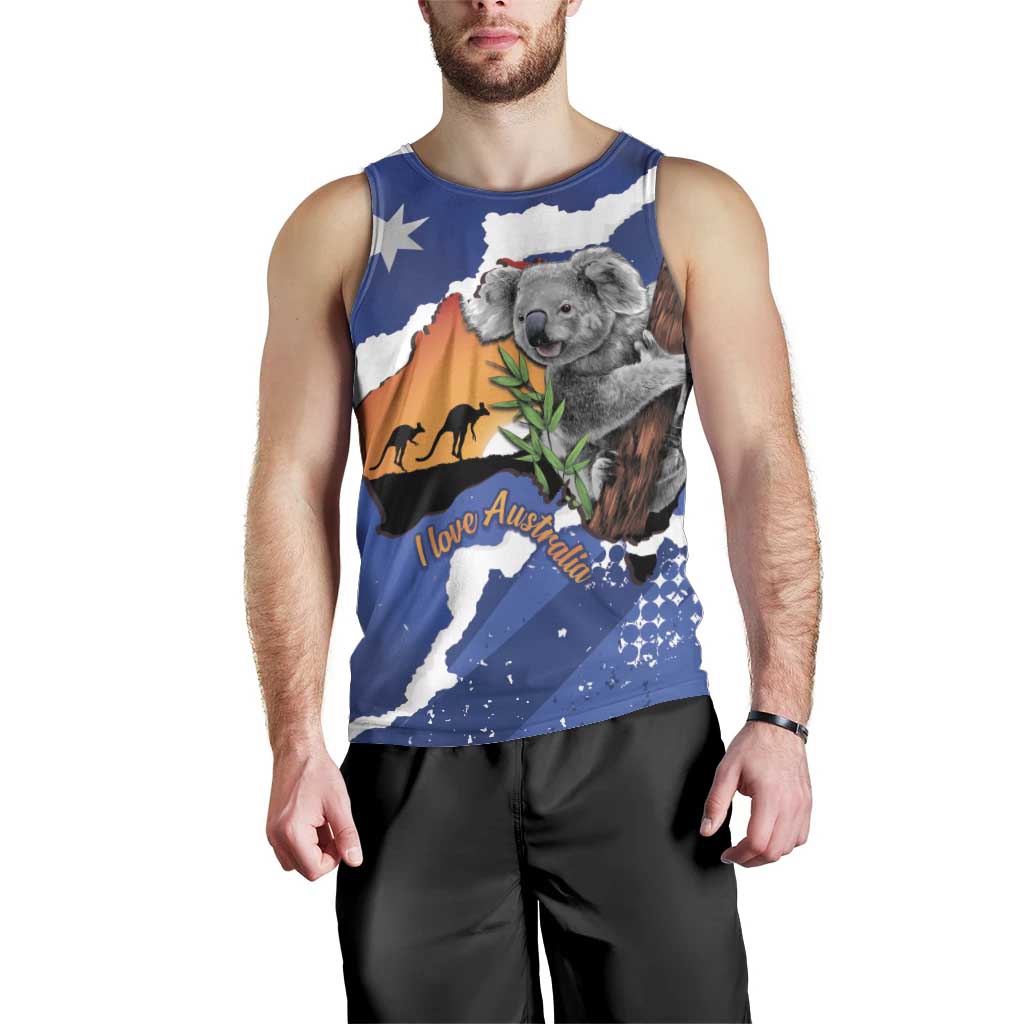 Koala Australia Personalised Men Tank Top Aussie Map Flag Color Grunge Pattern