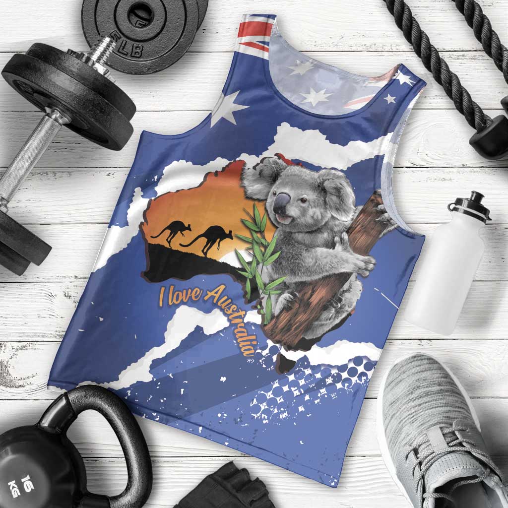 Koala Australia Personalised Men Tank Top Aussie Map Flag Color Grunge Pattern