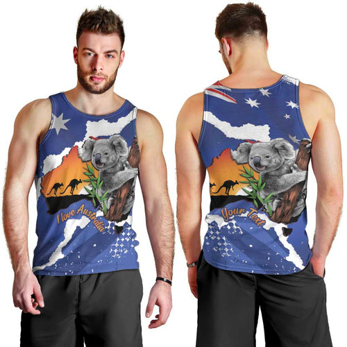Koala Australia Personalised Men Tank Top Aussie Map Flag Color Grunge Pattern