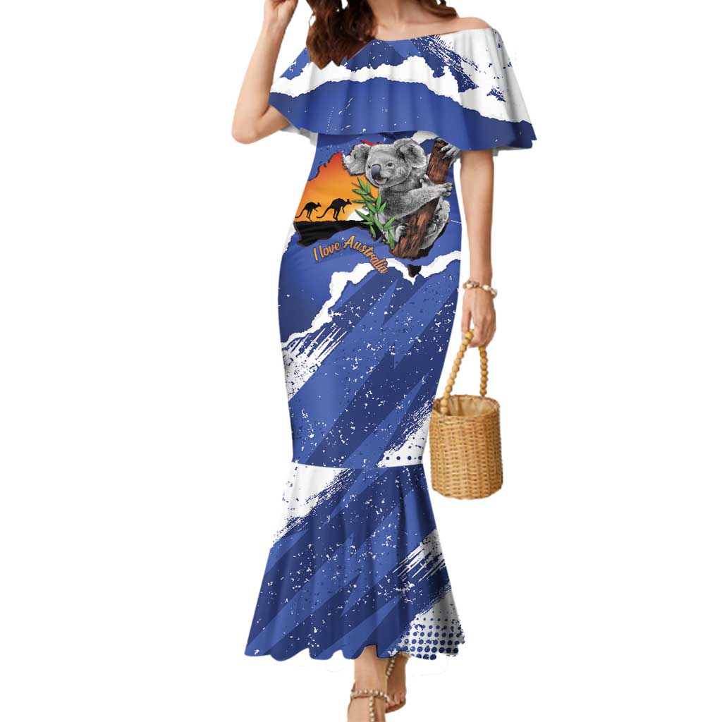 Koala Australia Personalised Mermaid Dress Aussie Map Flag Color Grunge Pattern