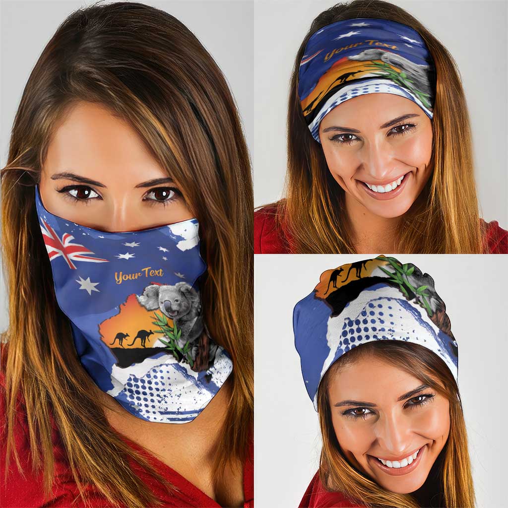 Koala Australia Personalised Neck Gaiter Aussie Map Flag Color Grunge Pattern