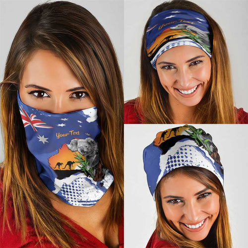 Koala Australia Personalised Neck Gaiter Aussie Map Flag Color Grunge Pattern