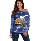 Koala Australia Personalised Off Shoulder Sweater Aussie Map Flag Color Grunge Pattern