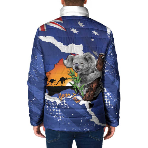 Koala Australia Personalised Padded Jacket Aussie Map Flag Color Grunge Pattern