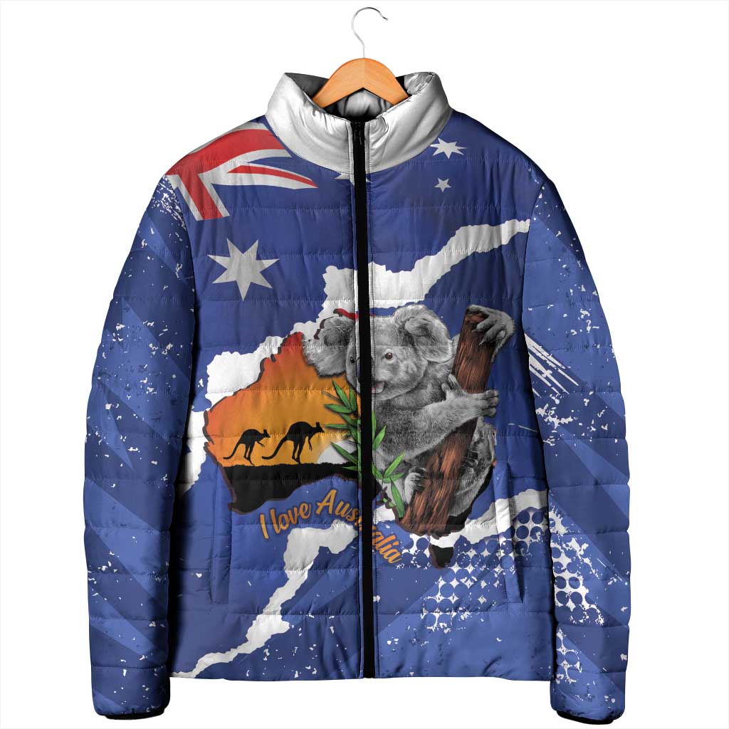 Koala Australia Personalised Padded Jacket Aussie Map Flag Color Grunge Pattern