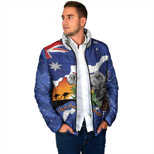 Koala Australia Personalised Padded Jacket Aussie Map Flag Color Grunge Pattern