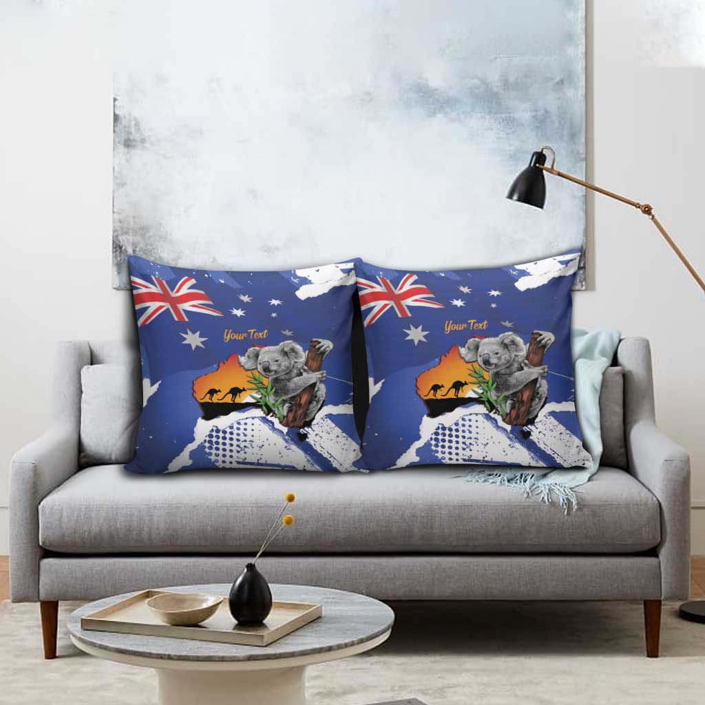 Koala Australia Personalised Pillow Cover Aussie Map Flag Color Grunge Pattern