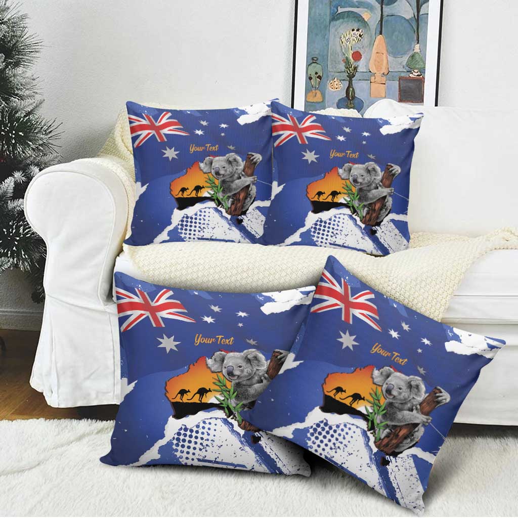 Koala Australia Personalised Pillow Cover Aussie Map Flag Color Grunge Pattern