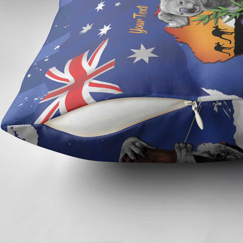 Koala Australia Personalised Pillow Cover Aussie Map Flag Color Grunge Pattern