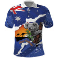 Koala Australia Personalised Polo Shirt Aussie Map Flag Color Grunge Pattern