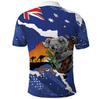 Koala Australia Personalised Polo Shirt Aussie Map Flag Color Grunge Pattern