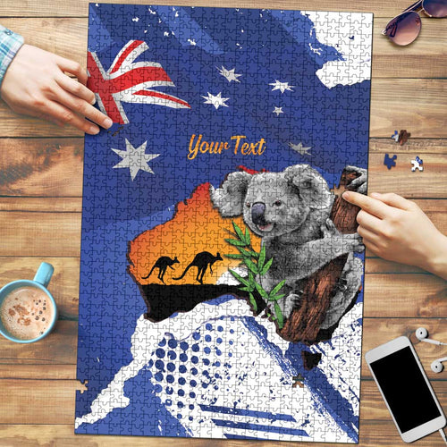 Koala Australia Personalised Puzzle Aussie Map Flag Color Grunge Pattern