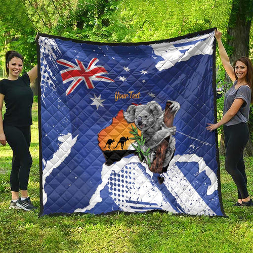 Koala Australia Personalised Quilt Aussie Map Flag Color Grunge Pattern