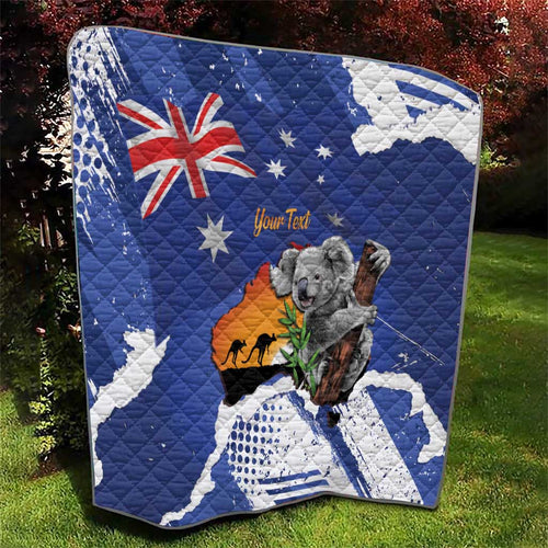 Koala Australia Personalised Quilt Aussie Map Flag Color Grunge Pattern