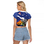 Koala Australia Personalised Raglan Cropped T Shirt Aussie Map Flag Color Grunge Pattern