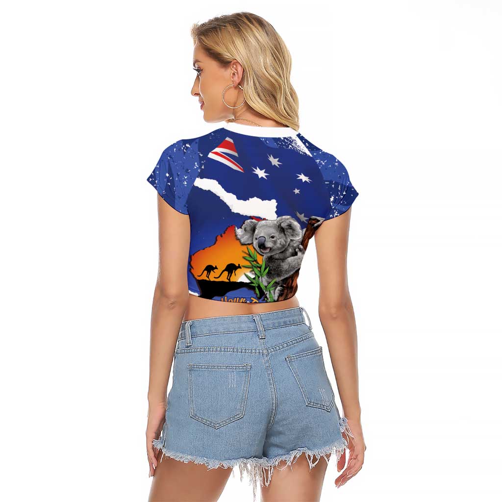 Koala Australia Personalised Raglan Cropped T Shirt Aussie Map Flag Color Grunge Pattern