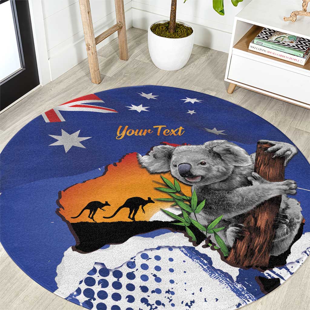 Koala Australia Personalised Round Carpet Aussie Map Flag Color Grunge Pattern