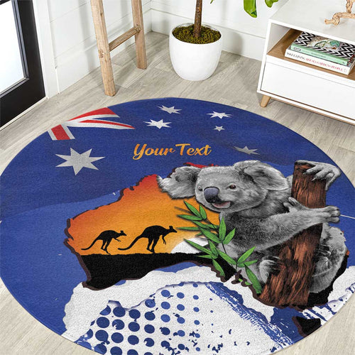 Koala Australia Personalised Round Carpet Aussie Map Flag Color Grunge Pattern