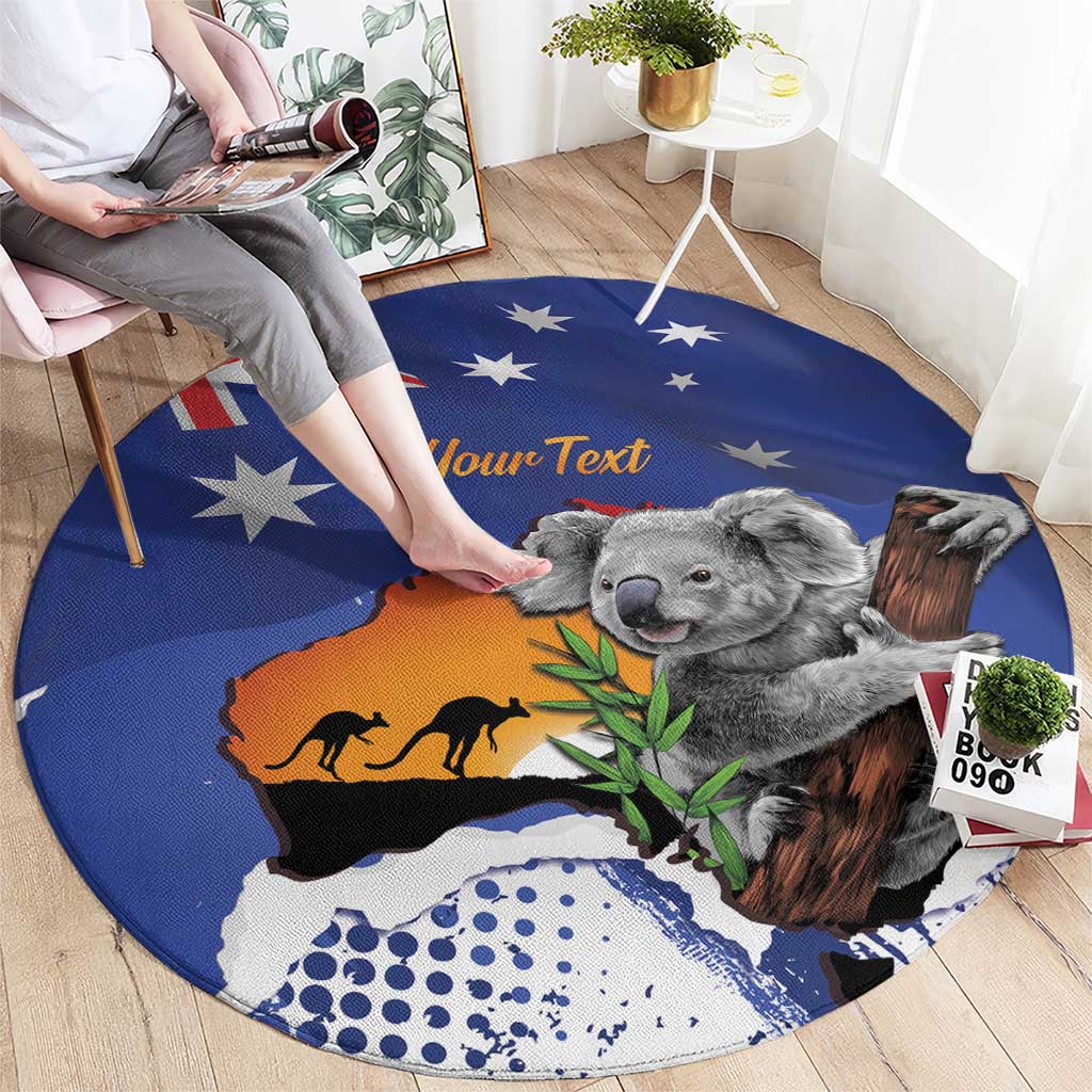 Koala Australia Personalised Round Carpet Aussie Map Flag Color Grunge Pattern