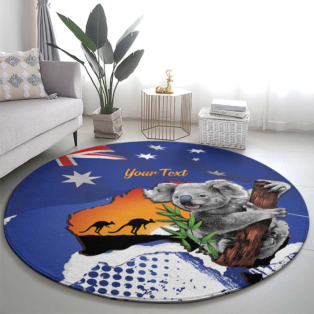 Koala Australia Personalised Round Carpet Aussie Map Flag Color Grunge Pattern